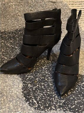 Vince Camuto Black Strappy Pointed-Toe High Heel Boots
